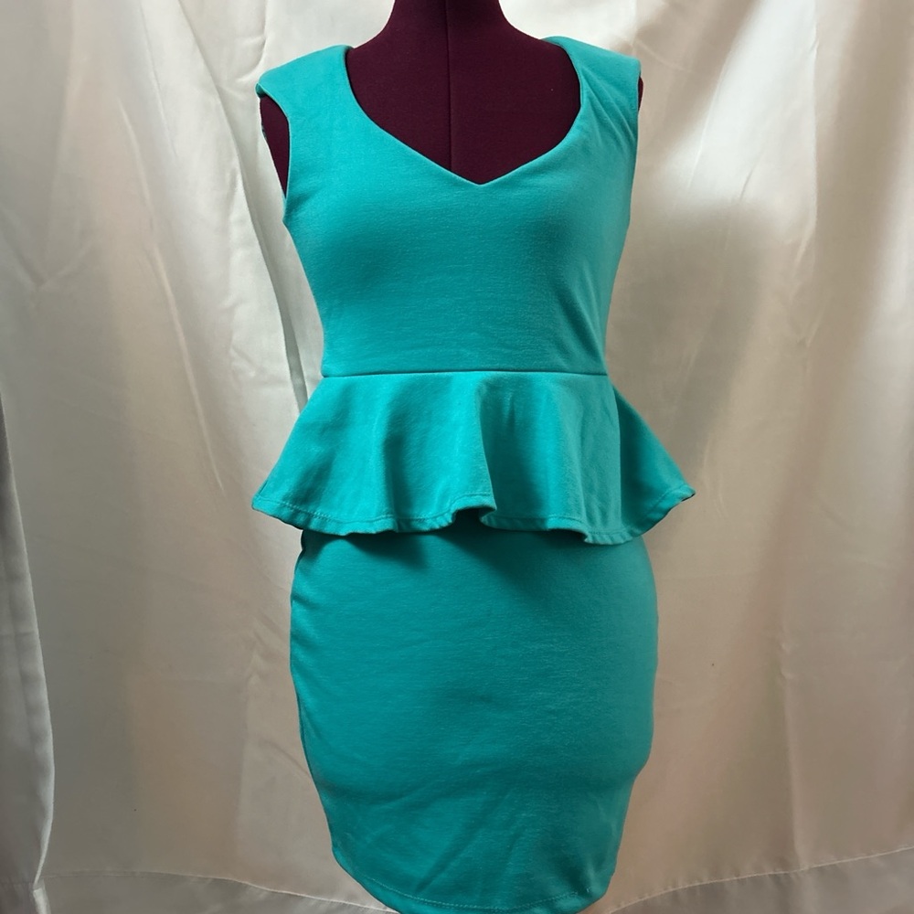 Source Unknown Turquoise Peplum Mini Dress